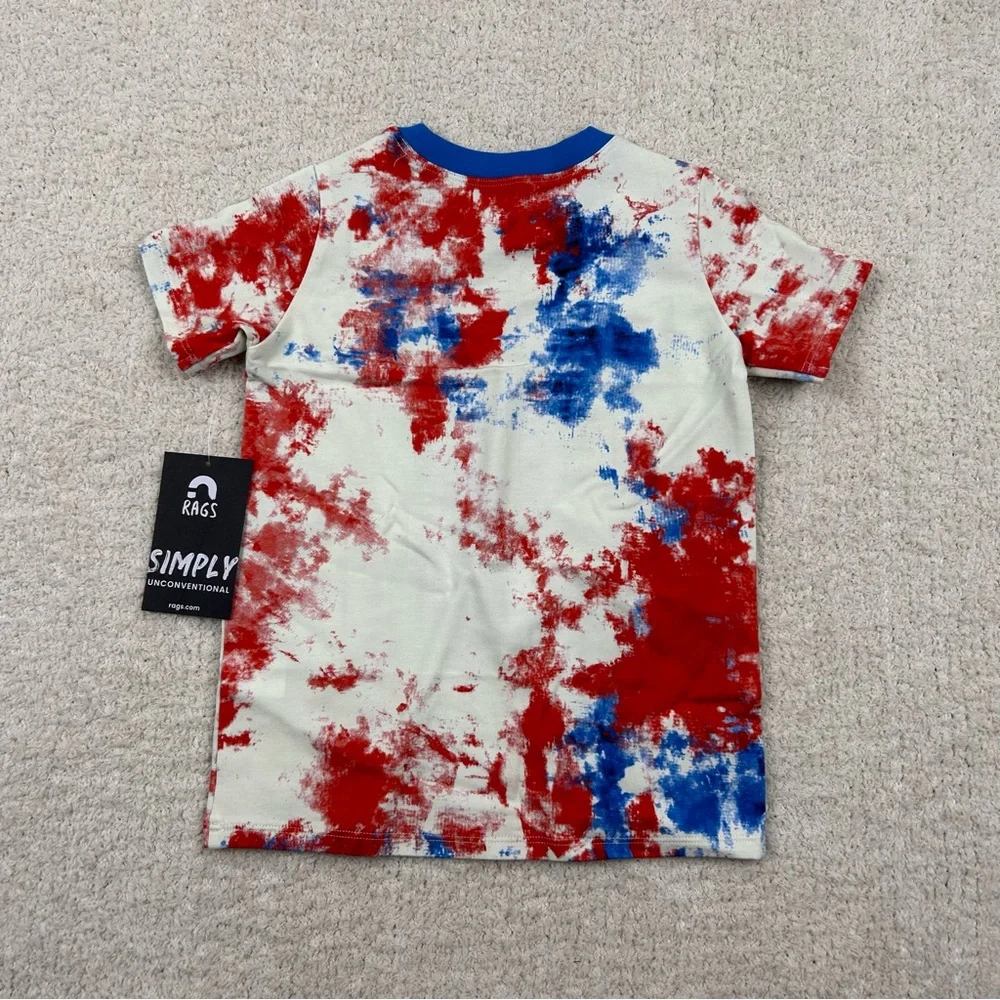 Rags to Raches Top Boys 2T White Multi Tie Dye Patriotic Stretch Tank Top‎